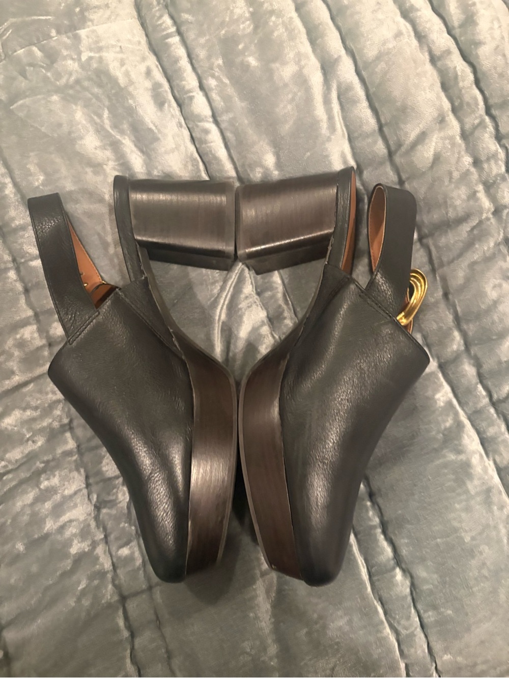 AEROSOLES Black Leather Slingback Platform Mules with Gold Buckle - Picture 11 of 14
